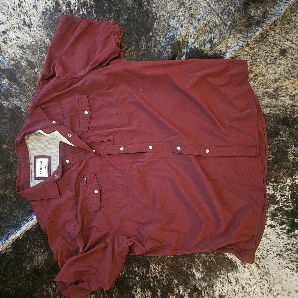 Poncho XXL Rregular Fit Men's Short-Sleeve Button-Down Shirt In Maroon - 101